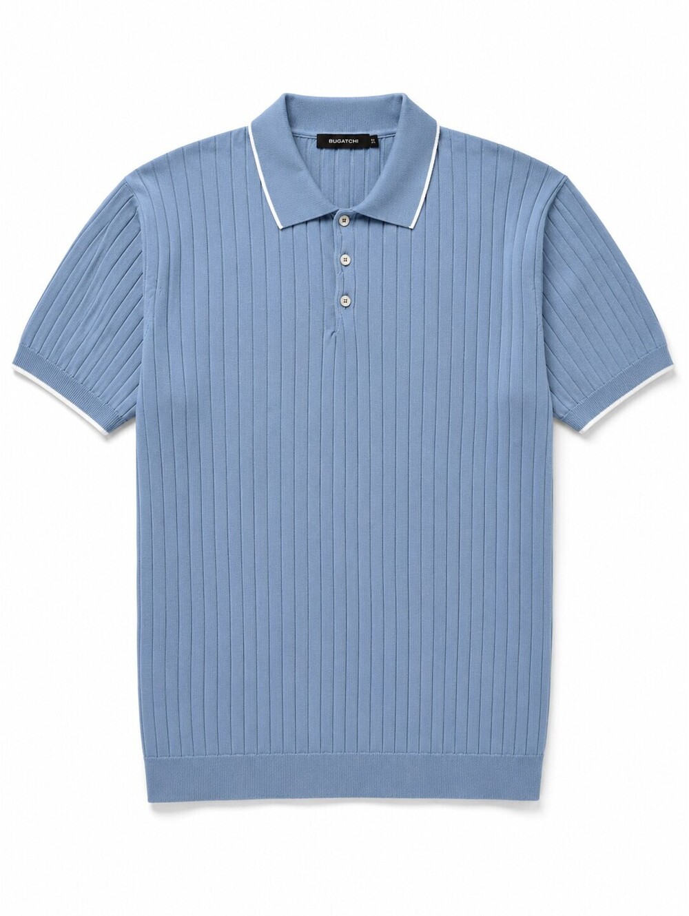 Bugatchi Men's XL Air Blue Ribbed Knit Polo Shirt Cotton Blend Quiet Luxury
